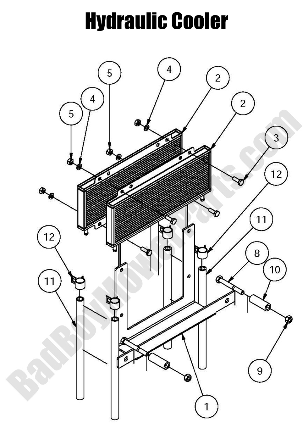 1450 - Bad Boy Mower Parts Lookup > 2016 > Diesel 1500cc > Hydraulic Cooler Assembly